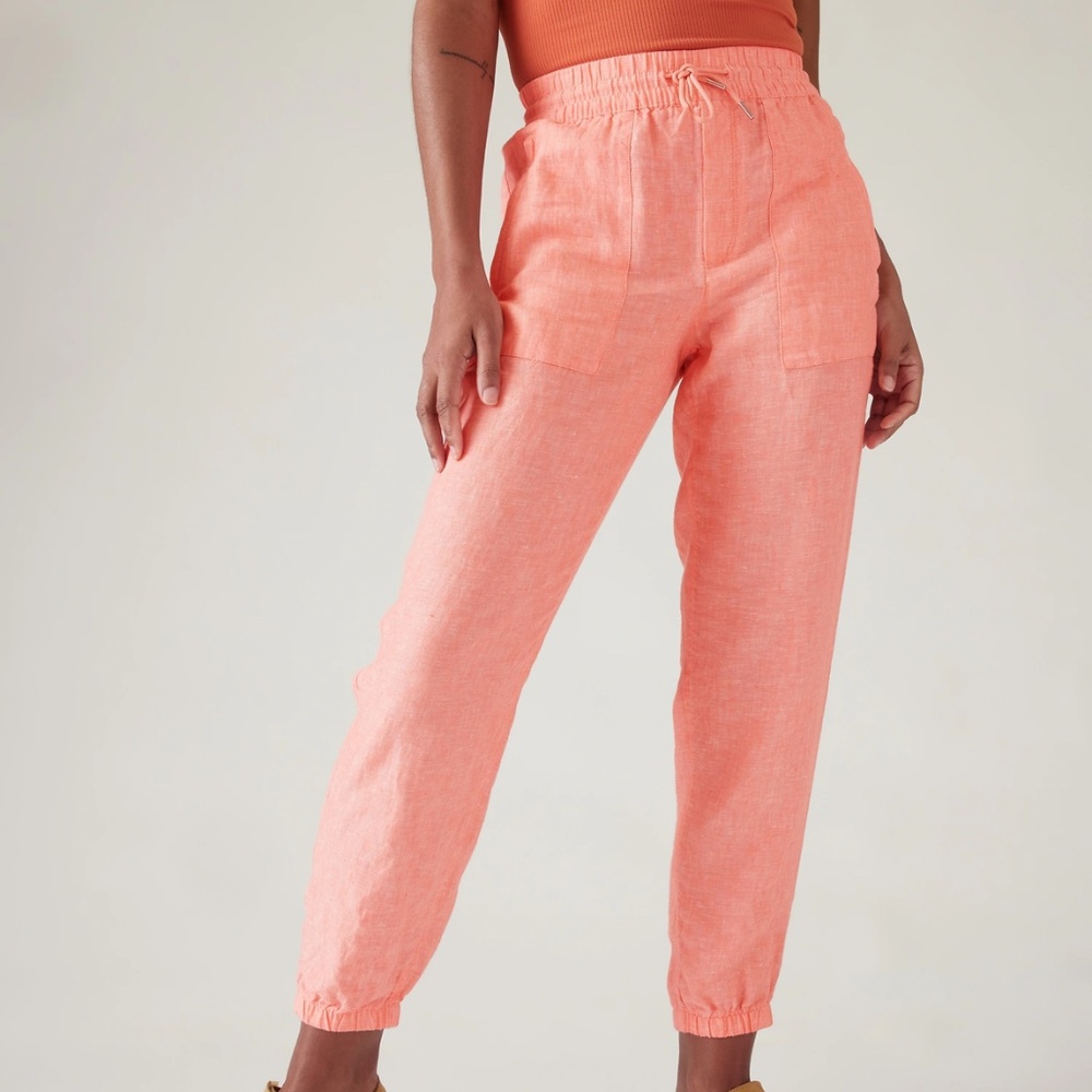 NWT Athleta Neon Coral Retreat Linen Pants
